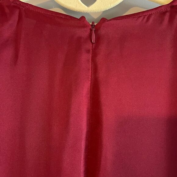 Express Burgundy Satin Long Sleeve Surplice Twist Front High Low Hem Midi Dress - Picture 14 of 17